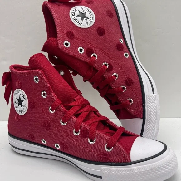 Converse Red Polka Dot Chuck Taylor All Star High Top Sneakers - Picture 15 of 16